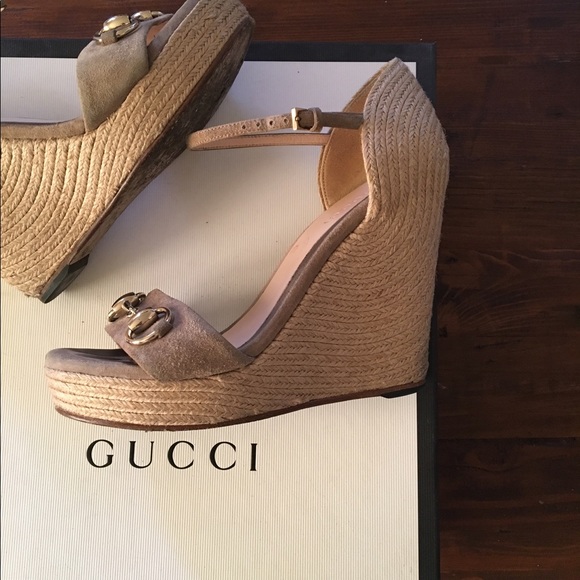 Used Gucci Carolina Suede Espadrille Wedge Sandals - Picture 3 of 8
